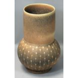 Caroline Whyman, a bulbous form vase with dotted finish, impressed makers marks, height 21cm.
