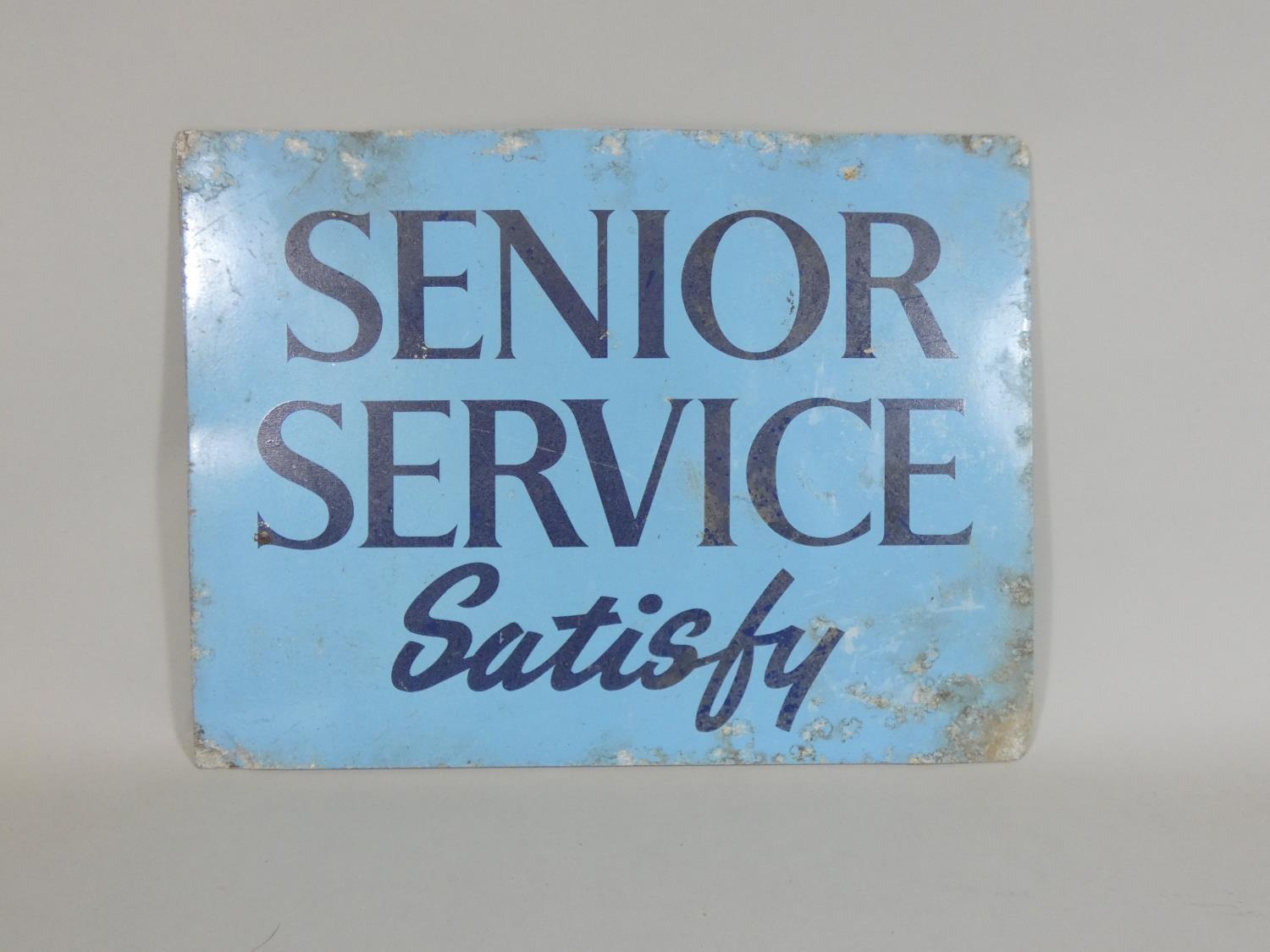 A painted metal sign 'Senior Service Satisfy', 31 x 41cm. - Image 3 of 3