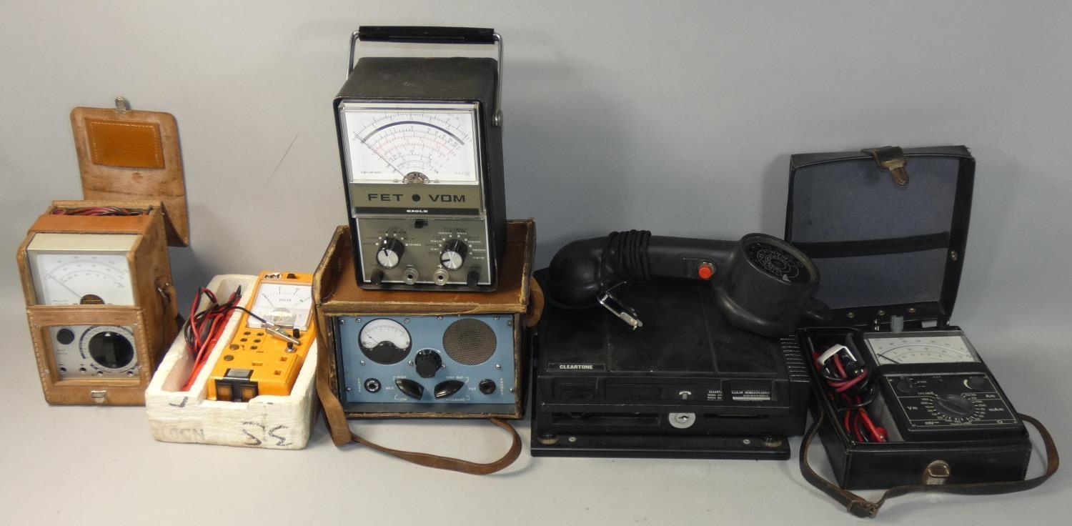 A British Broadcasting Corporation (BBC) Metrawatt multimeter, together with an Eagle K200 Field