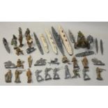 A collection of lead army figures and naval vehicles, to include Dinky battleships, mounted