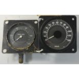 2 gauges from a diesel locomotive to include, a speed gauge together with a brake pipe pressure