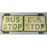 A pair of double sided cast iron Bus stop signs, 23 x 30 cm.