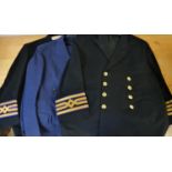 Two Royal Mail Lines dress jackets, together with a blue double breasted suit (3).