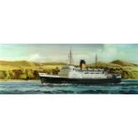 A framed/glazed carriage print; T.S.S Duke of Lancaster (B.R Heysham- Belfast service), in