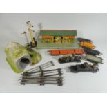 Hornby 'O' gauge - a box of pre-war track, buildings and accessories, to include a tinplate