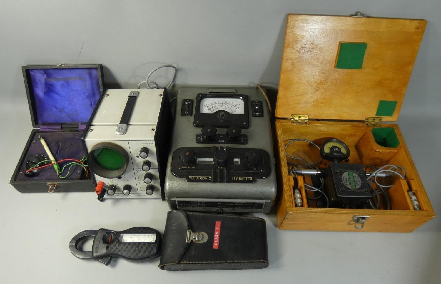 A collection of telequipment and similar to include an oak cased British Aerospace Class 1 Mahr