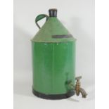 A galvanised green water vessel, with spigot and stopper, height 52cm.