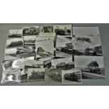 A box of approximately 100 black & white photographs of steam and diesel locomotives.