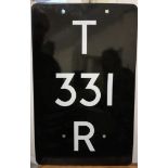 A wall mounted painted metal railway sign 'T 331 R', height 50 x 32 cm.
