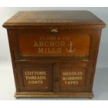 A mahogany sewing cabinet with painted 'Paisley' and 'Clark & Co Anchor Mills', one hinged drawer