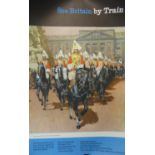 A 1950's B.T.C publicity poster 'See Britain through trains- Household Cavalry, Buckingham Palace'