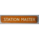 A B.R. N.E. Station Masters door plate painted on hardwood, 9 x 46 cm.