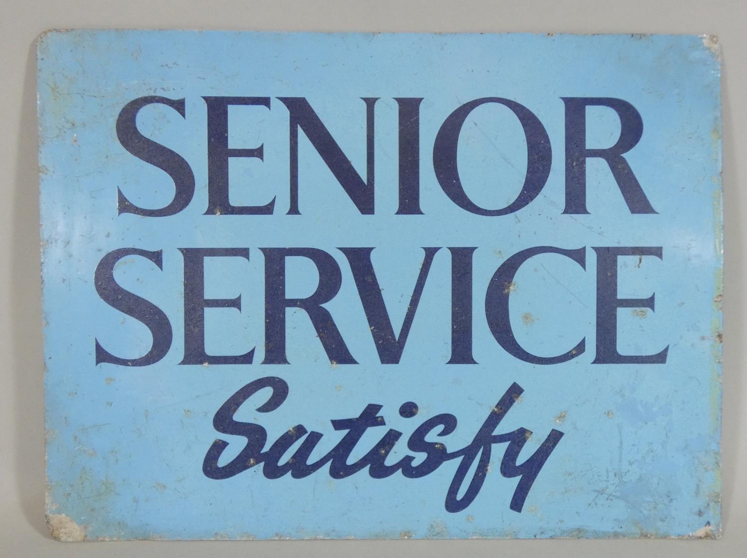 A painted metal sign 'Senior Service Satisfy', 31 x 41cm. - Image 2 of 3