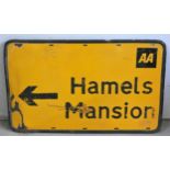 An AA Hamels Mansion directional enamel sign, 57 x 92 cm.
