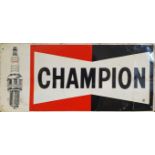 A single sided tin Champion Spark Plug sign, 24 x 58 cm.