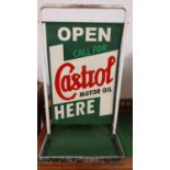 A double sided swinging forecourt sign, painted with a Castrol motif, height 80 cm.