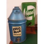 An Esso Blue Paraffin can, 53 cm, together with a green can with painted Castrol motif, 43 cm (2).