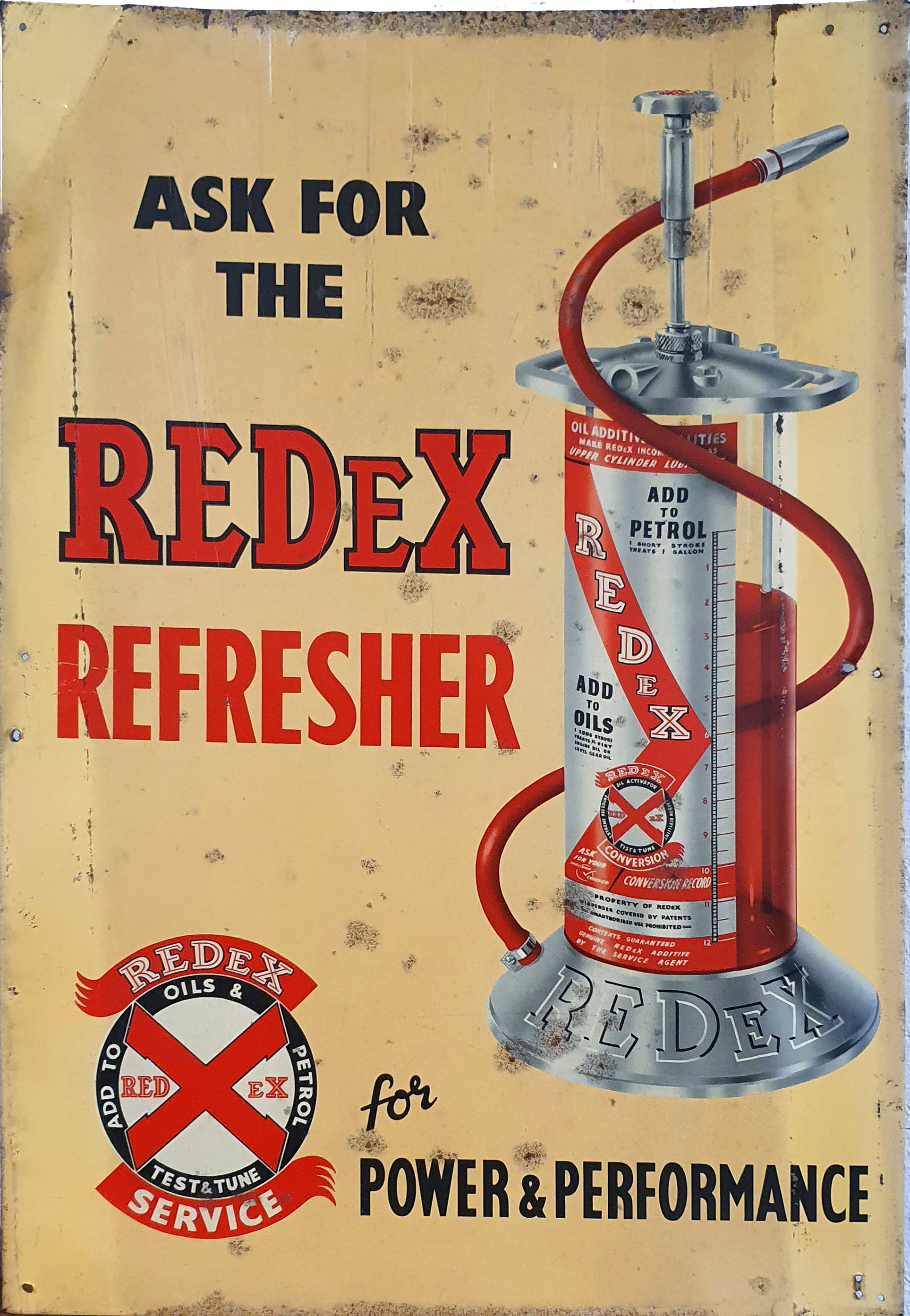 A single sided tin Redox Refresher sign, 64 x 44 cm.