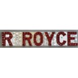 A R ROYCE advertising sign, with red glass inset letters, 14 x 74 cm.
