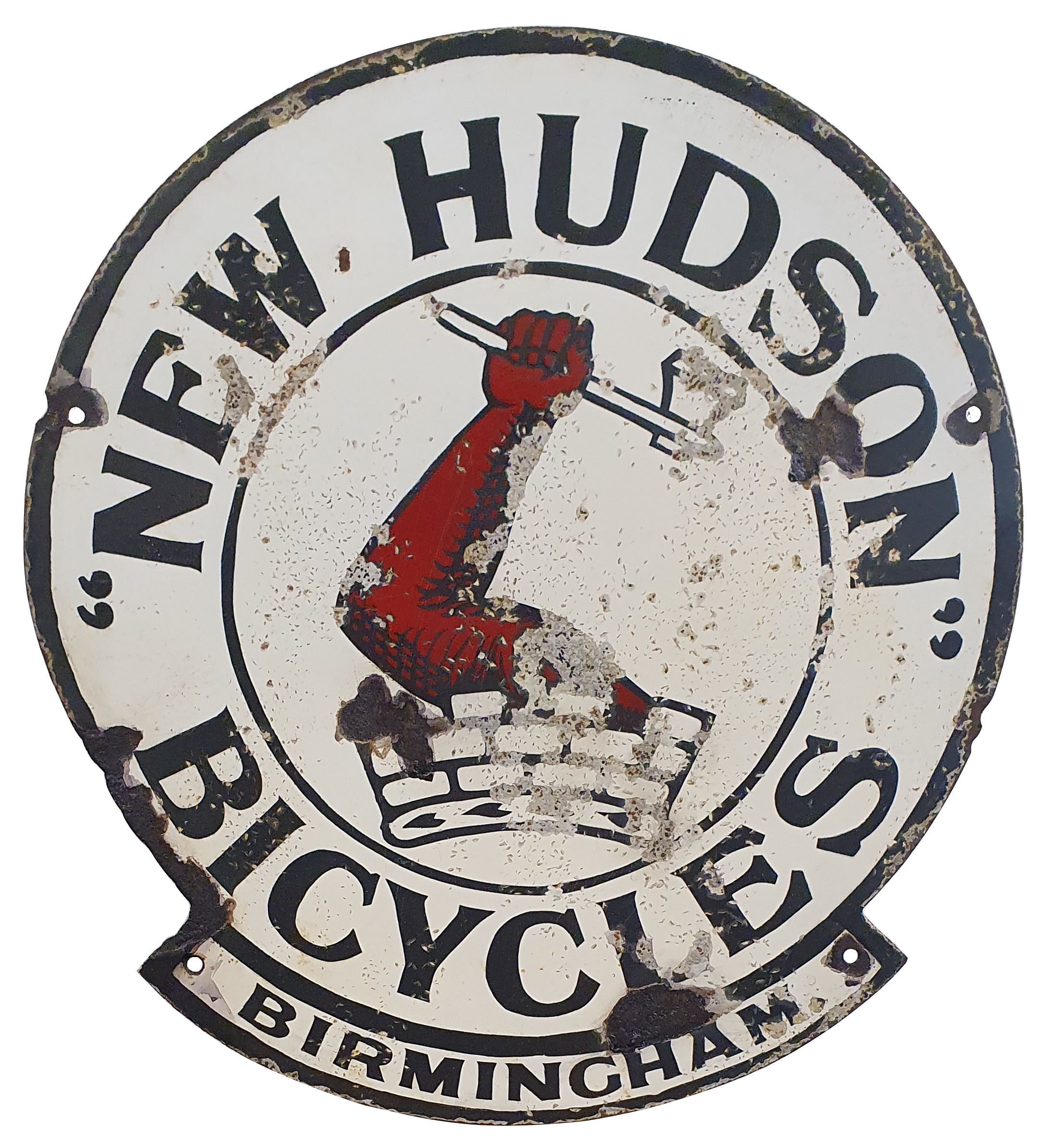 A single sided, vitreous enamel New Hudson Bicycles sign, 52 x 47 cm.