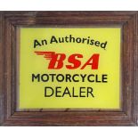 An Authorised BSA Motorcycle Dealer showroom sign, framed, 26 x 31 cm.