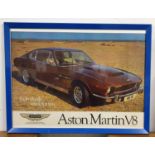 An Aston Martin V8 showroom poster, framed, 82 x 107 cm overall.