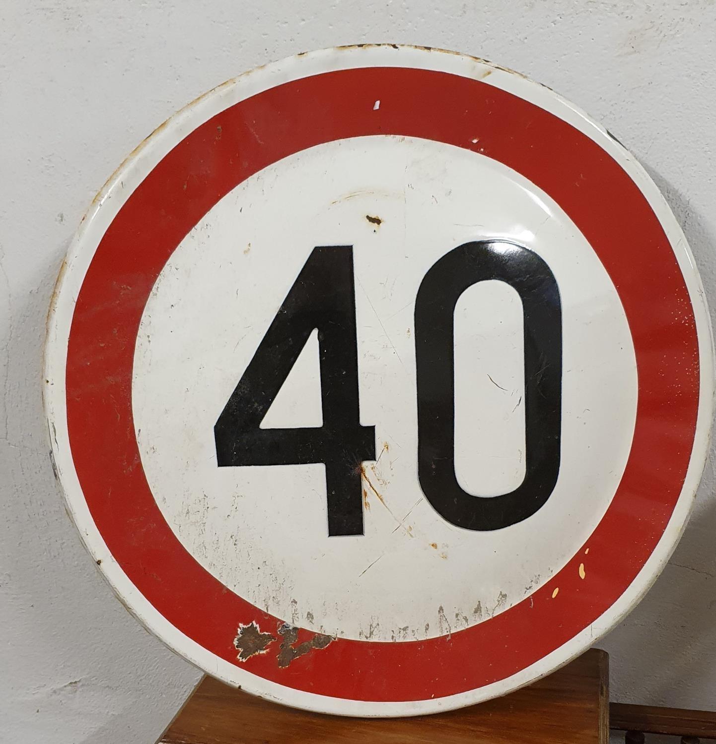 A single sided enamel speed limit sign, 50 and another 40, with post mounting brackets, 60cm. - Image 2 of 2