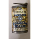 A Humber Oil Company Excelene cycle lubricating oil can, unused, with nozzle, 14 x 8 cm.