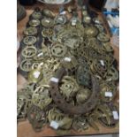 A large collection of horse brasses