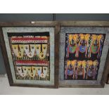 A pair of ethnic tribal art style fabric prints
