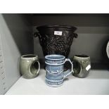 A selection of Holkam Pottery including large urn and mugs