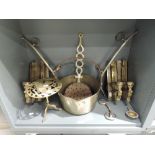 A selection of brassware etc including wall light fittings