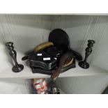 A selection of ebony dressing table items