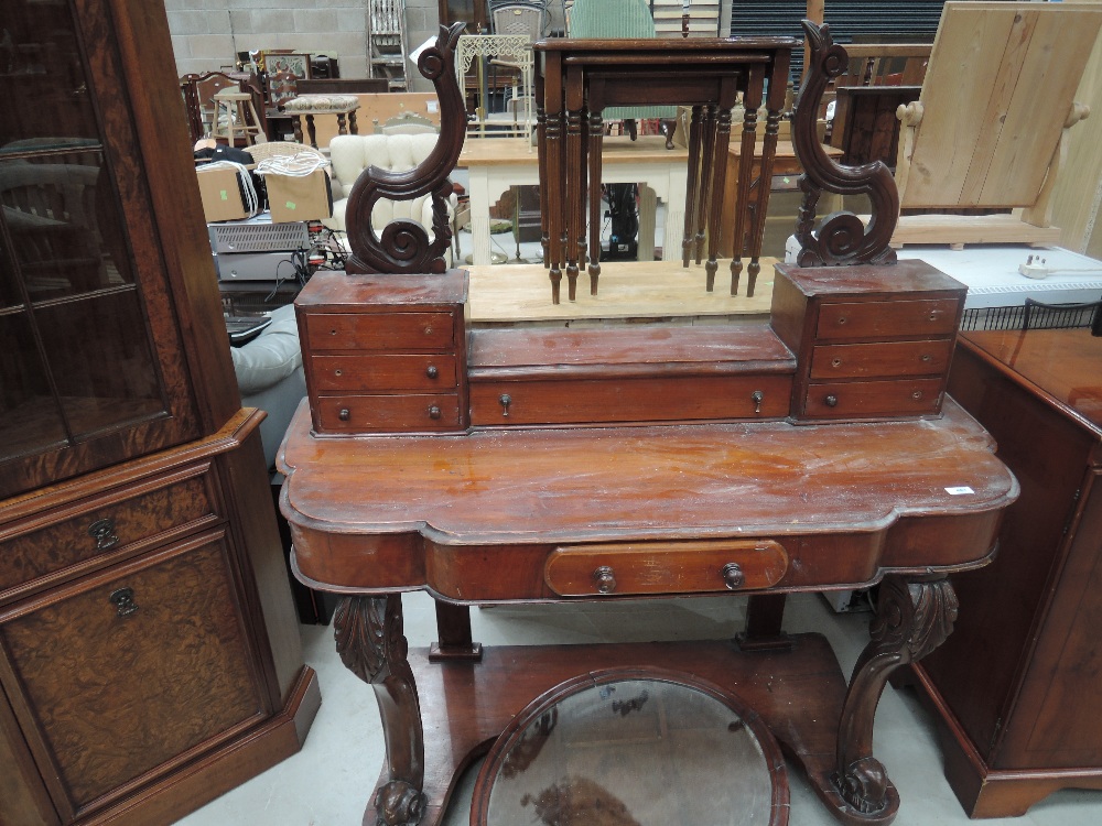 A mid Victorian mahogany Duchess dressing table having oval mirror with jewellery drawers, frieze - Image 3 of 3