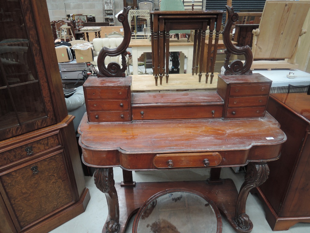 A mid Victorian mahogany Duchess dressing table having oval mirror with jewellery drawers, frieze - Image 2 of 3