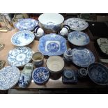 A selection of blue and white wear ceramics including Delft and Chinese