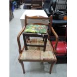 A stained frame carver chair and oak footstool