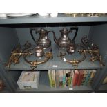 A pair of converted brass Victorian gas lights to candle sconces