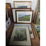 A selection of prints and original art work including oil on board