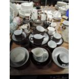 A selection of tea services including Hornsea pottery Contrast and Meakin