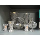 A selection of clear cut and crystal glass wares all named brands
