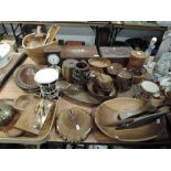 A good selection of treen wood items including large fruit bowl and ornatley carved tray