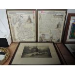 Two map prints including Lancashire and Oxfordshire