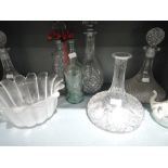 A selection of crystal glass wares including decanters