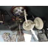 A selection of hardware including a pair of Victorian gas light fittings and stamp letter heads