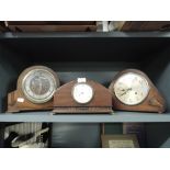 A selection of art deco design mantle clocks including enamel faced