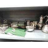 A selection of silver plate including ecclesiastical style goblets, lidded tureen, hot water pot