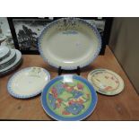 A selection of hand decorated plates including Clarice Cliff Fantasque