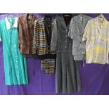 A lot of five vintage and retro dresses, bright prints and makes such as Jaeger, lovely condition