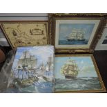 A selection of nautical sailing prints and original acrylic on board